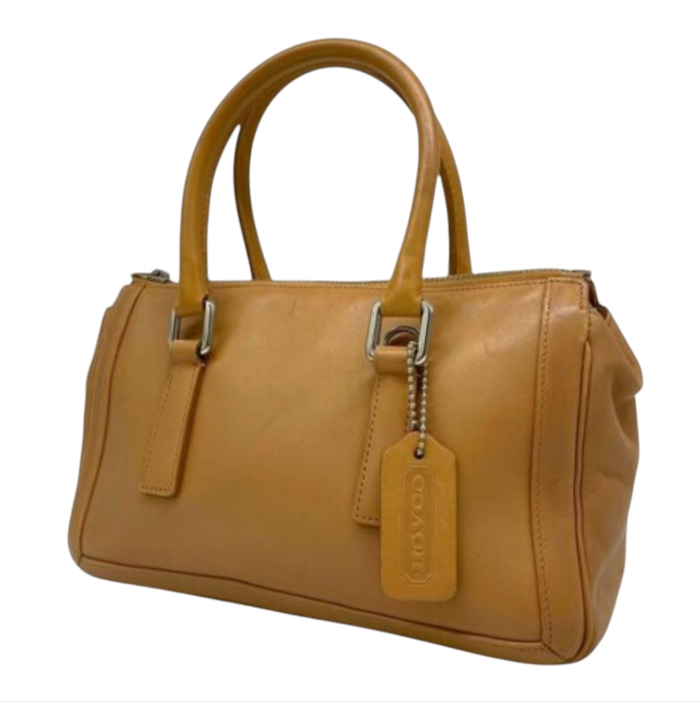 Vintage Coach Shoulder Zippered Tote Bag Tan Beige L0P-9420